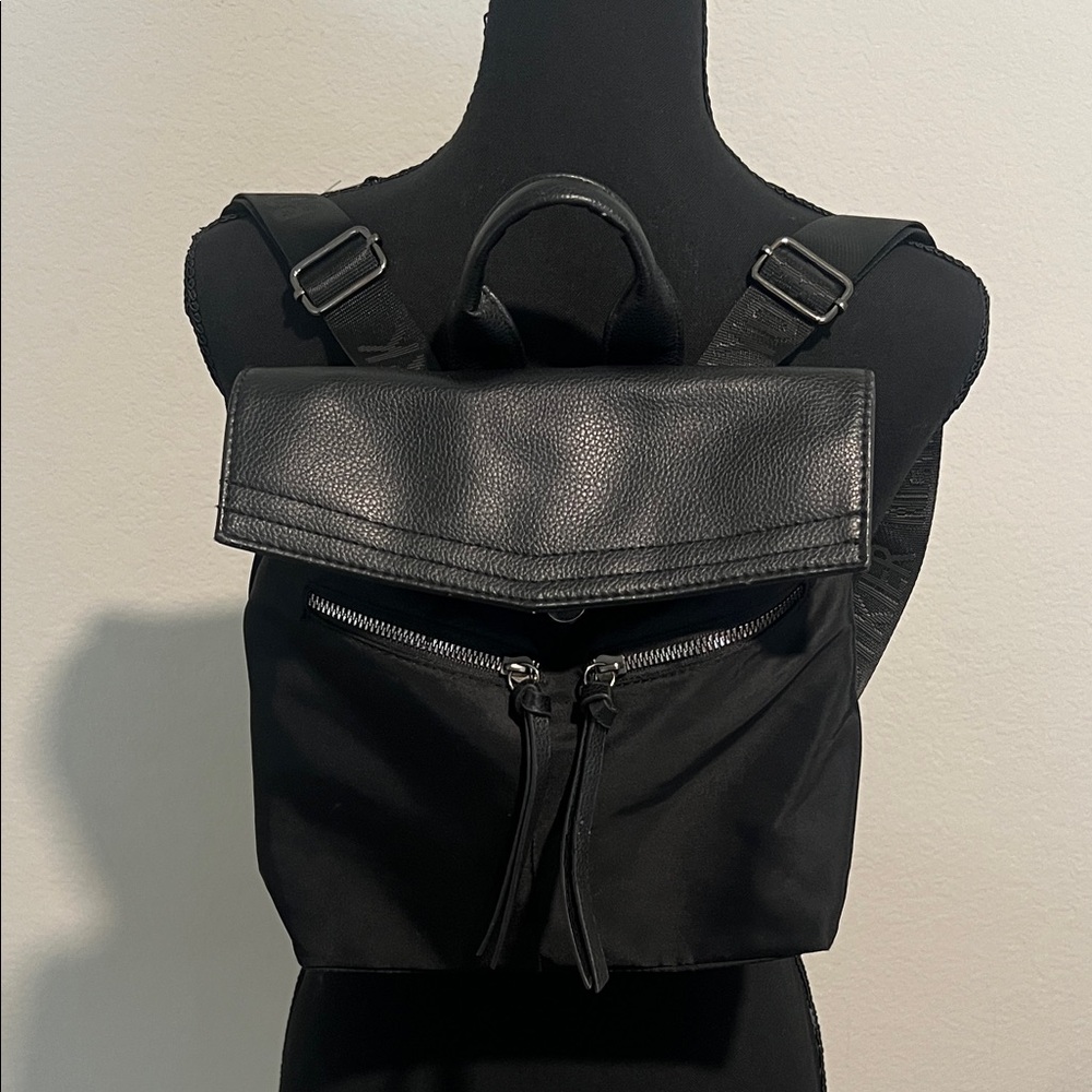 Botkier Black Nylon Tote Backpack with Faux Leather Flap